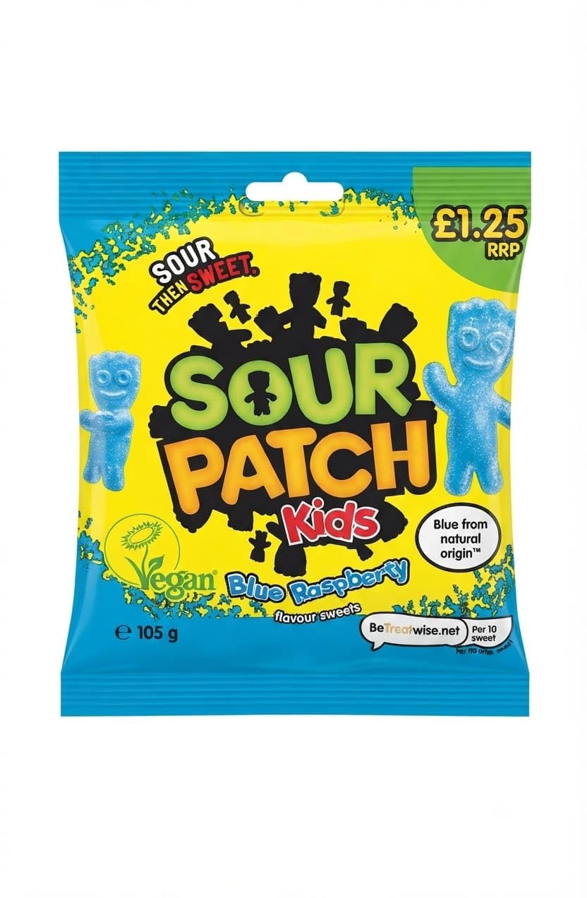 Sour Patch Kids Blue Raspberry Flavour Sweets, By febora, 105g | Sour then Sweet, Vegan Certified, Blue from Natural Origin, Chewy Candy, Fun Shape-image-21