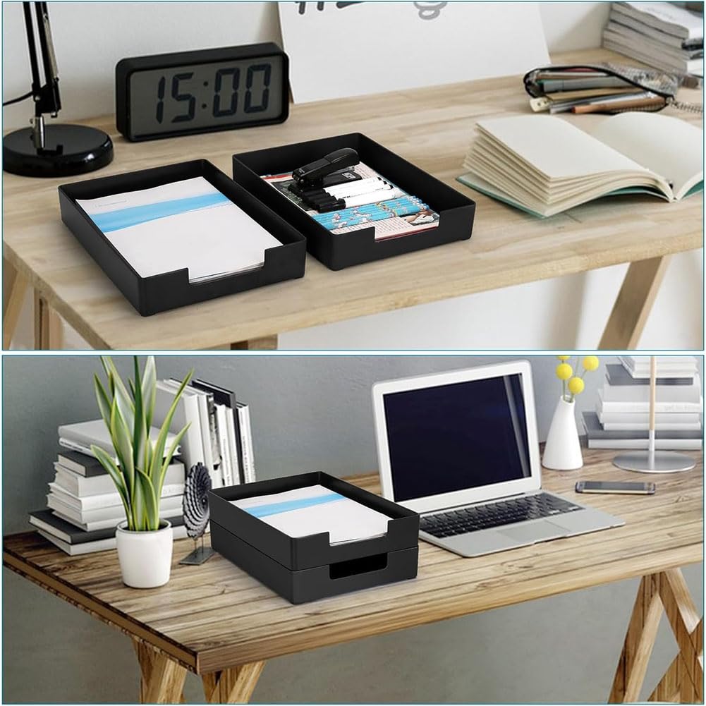 Bandeja organizadora de papel apilable para oficina y escuela, tamaño A4, con ranuras para papelería, 33 x 24,5 x 5,8 cm, 4 unidades