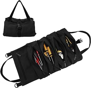Roll Up Tool Bag Wrench Roll Pouch Multi-Purpose Tool Roll Organiser Tool Pouch Bag for Electrician, HVAC, Plumber, Carpenter or Mechanic (Black)