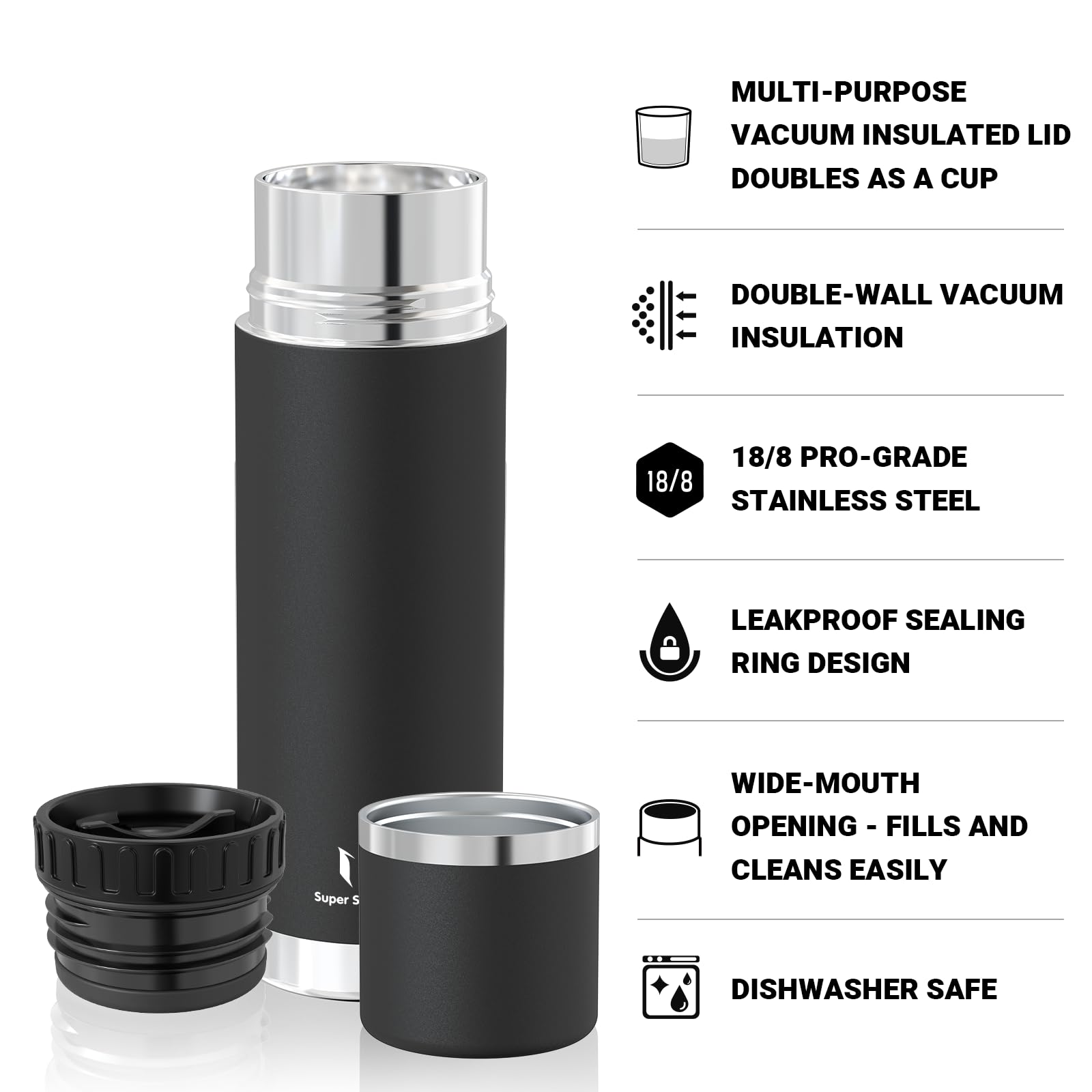 Super Sparrow Stainless Steel Water Bottle - 1000ml - Wide Mouth Vacuum Insulated Flask - BPA-Free ThermosBottle - Leakproof Lid Doubles as Cup - Image 2