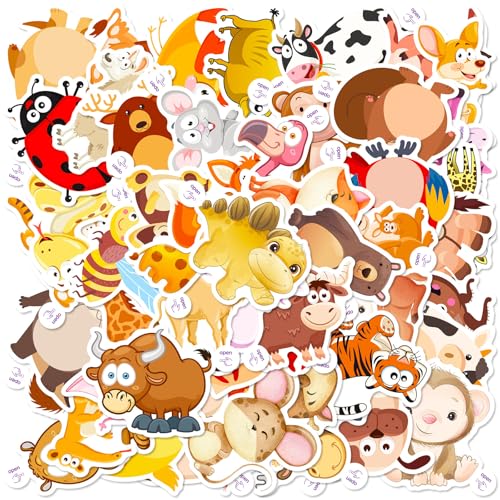 50枚 アニマル キャラクター ステッカー 剥がしやすい 取っ手付き 子供 向け かわいい 防水 水筒 スーツケース ノートパソコン 装飾 デコレーション DIY ギフト ご褒美 プレゼント 幼稚園 おしゃれ