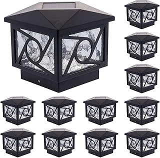 GreenLighting Geometric Circle Deck Lights 4x4 Post Caps - Solar Post Lights Outdoor Waterproof - Solar Post Cap Lights - 4x4 5x5 Solar Fence Post Lights - Solar Powered LED (Black, 12 Pack)