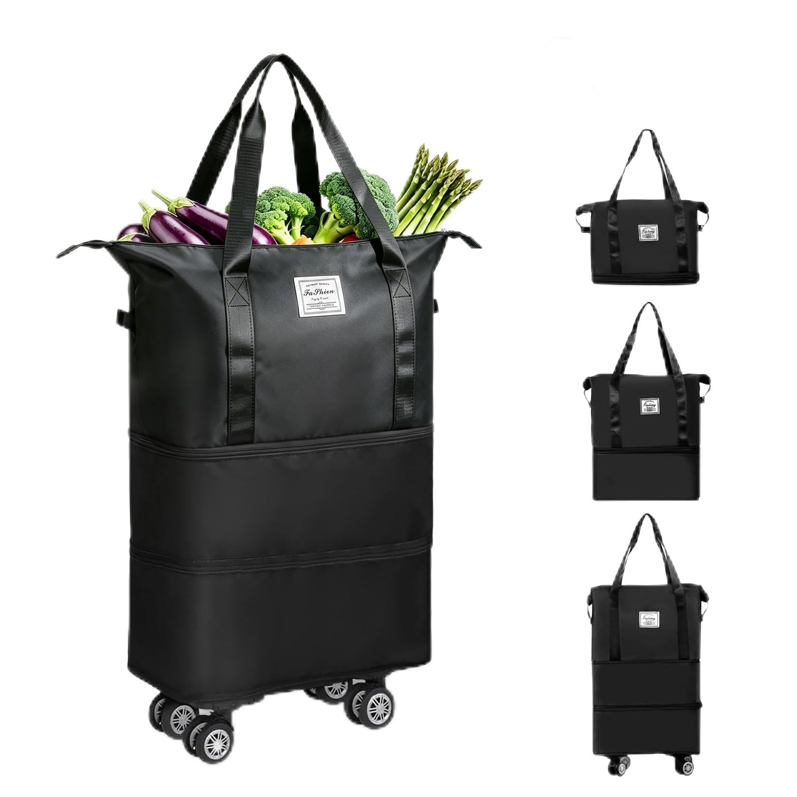 Rolling Duffle Bag with Wheels, Expandable Carry On Travel Bag for Airplanes 22L-44L, Detachable 360° Spinner Wheels, Foldable Weekender Bag for Men Women, Waterproof Nylon with Tr image 8