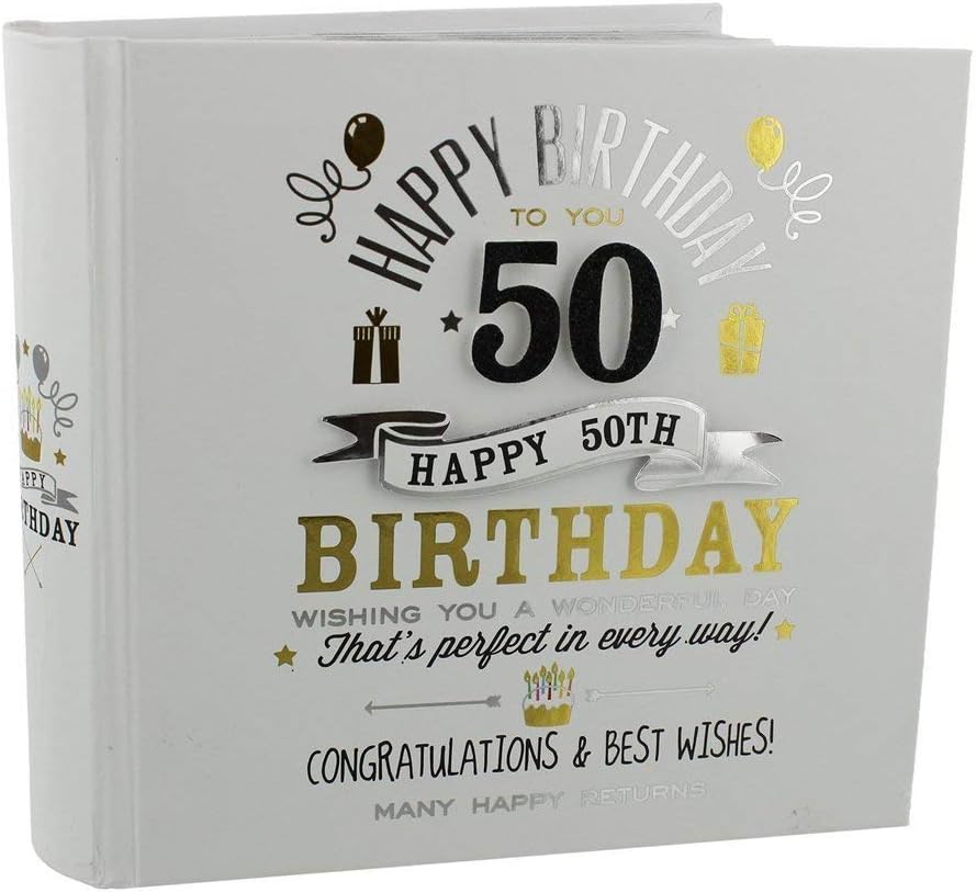 Happy Homewares Decorative Gold and Silver Happy 50th Birthday Photo Album