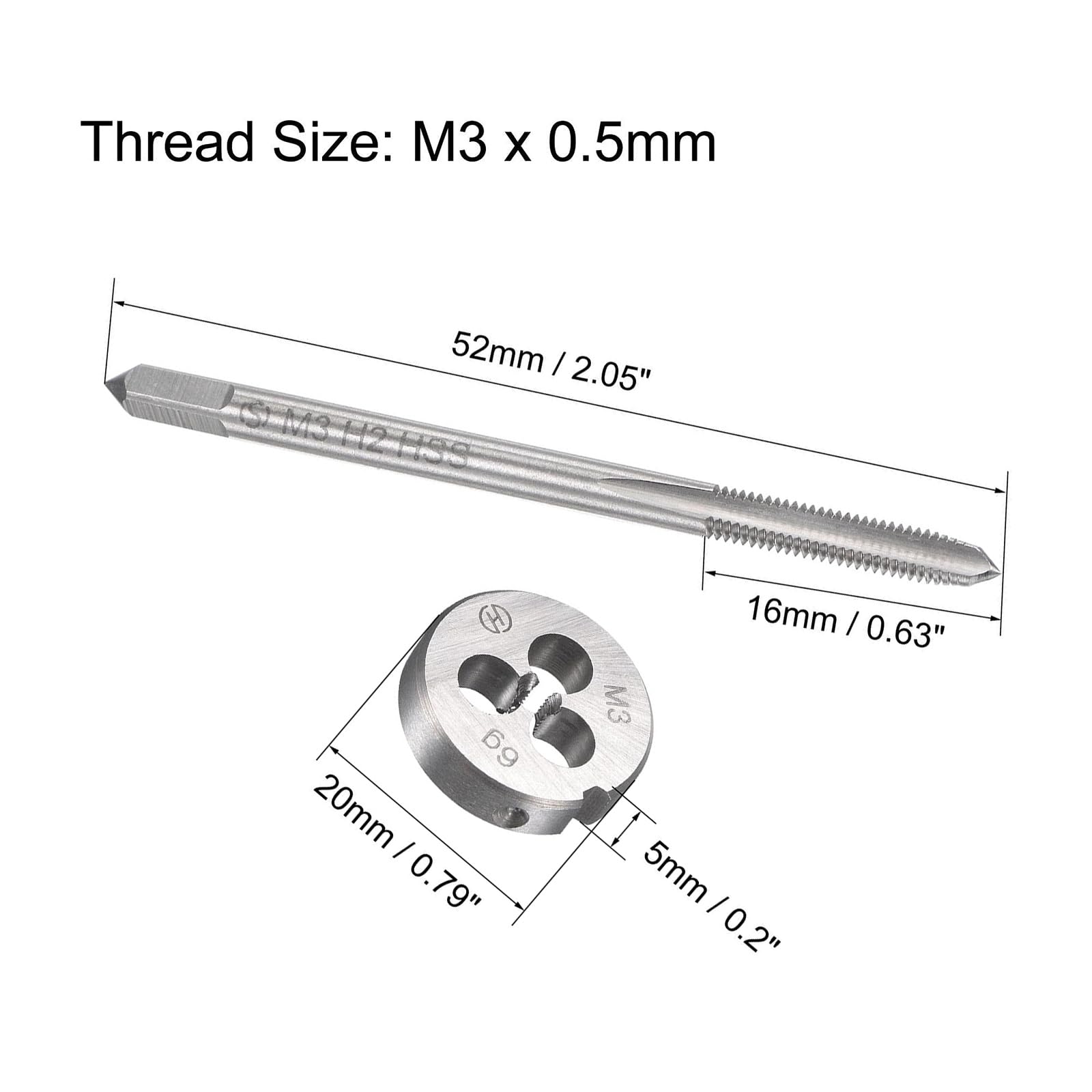 MACHSWON M3x0.5mm Metric Tap and Die Set,Machine Thread Screw Tap with Round Threading Die,Tap & Die Kit for Nut Screw Bolt Thread Repair - Image 2