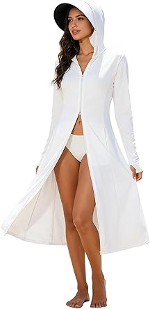 Cromoncent Womens UPF 50+ Swimsuit Cover Up Lightweight SPF Long Sleeve Sun Protection Long Sun Hoodie Dress