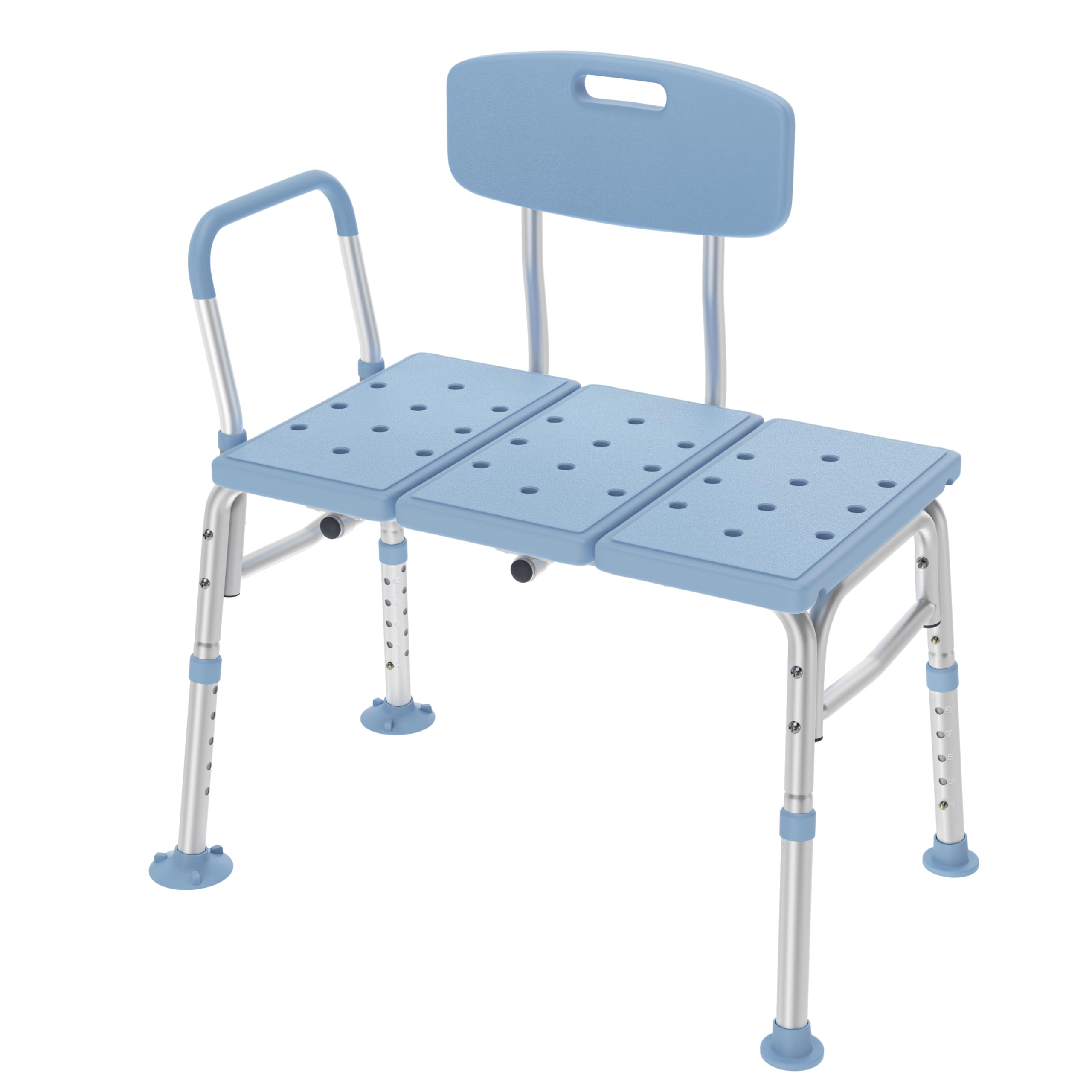 Asiento de ducha para personas mayores, altura regulable (47-58,5 cm), antideslizante hasta 150 kg, con respaldo y reposabrazos, compatible con bañeras de hasta 47 cm de altura, ligero (5 kg)
