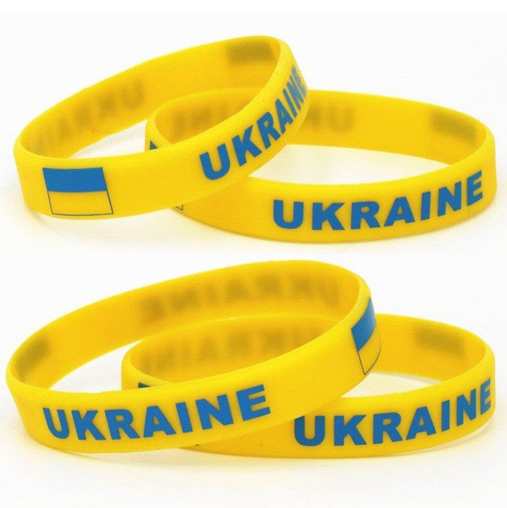 Fituenly Ukraine Silicone Rubber Wristband Bracelet 4pcs Yellow Blue Ukrainian Flag Friendship Soccer Wristlet Jewelry Accessories for Women Men Teen