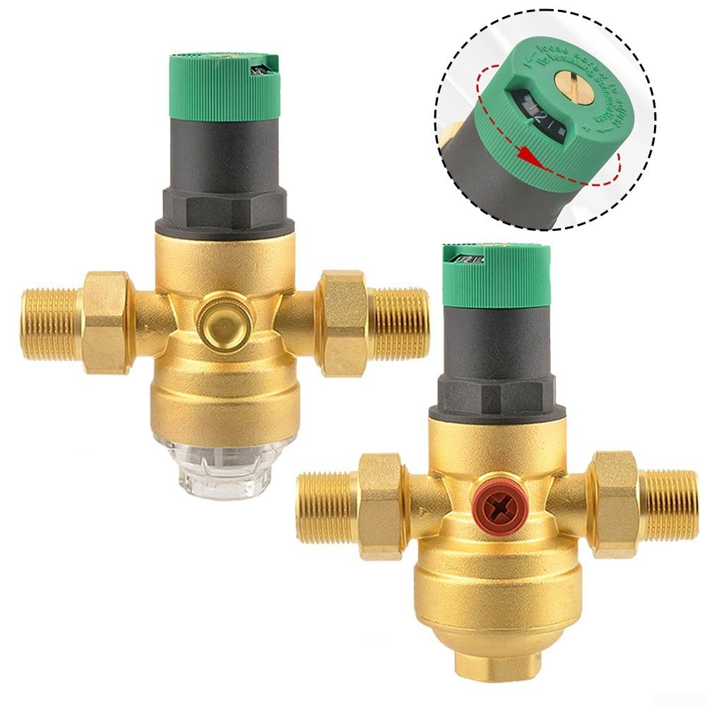 Regolatore di pressione dell'acqua con manometro accurato, 3/4" DN20 Riduttore di pressione dell'acqua in ottone/plastica 34 DN20 per manometro di precisione e filtro (ottone)