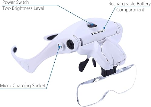 Miniatura 3 de YOCTOSUN Lupas con luz, lupa de montaje en cabeza con 5 lentes, diadema, estuche de almacenamiento, manos libres con luz LED con luz LED, visera