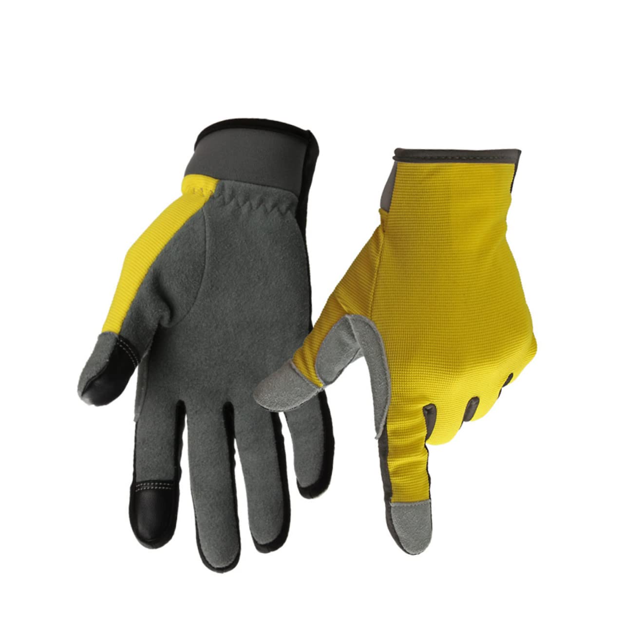 Happyyami Uch Screen Fingertip Gloves Full Palm Mechanics Gloves Genuine Leather Palm for Working Gardening and DIY