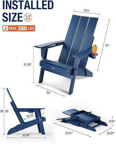 Miniatura 2 de Silla Adirondack moderna, sillas Adirondack plegables de polietileno de alta densidad de gran tamaño, textura de madera, respaldo ancho, silla de