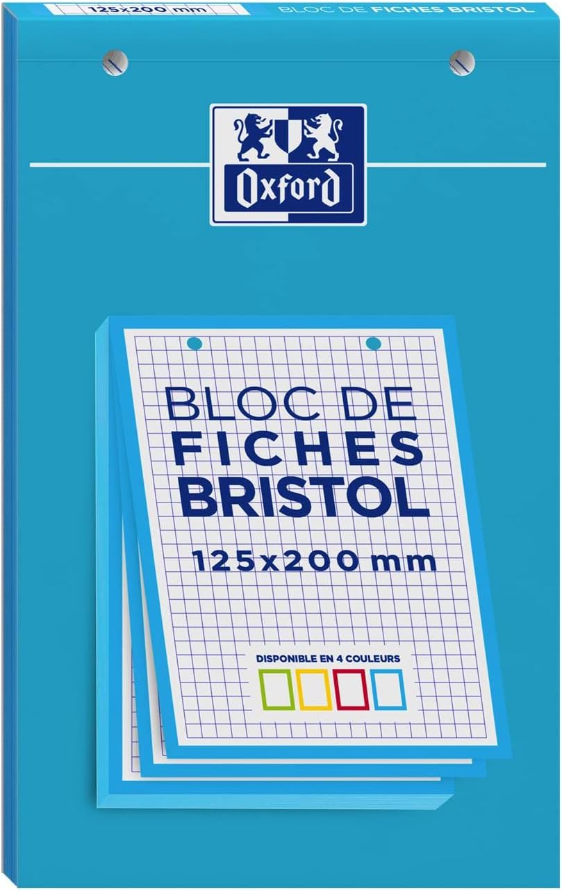 Bloc De 60 Fiches Bristol Oxford - 125x200 Mm, Perforées, Quadrillées 5 Mm - Papier 210 G/m², Certifié EU Ecolabel