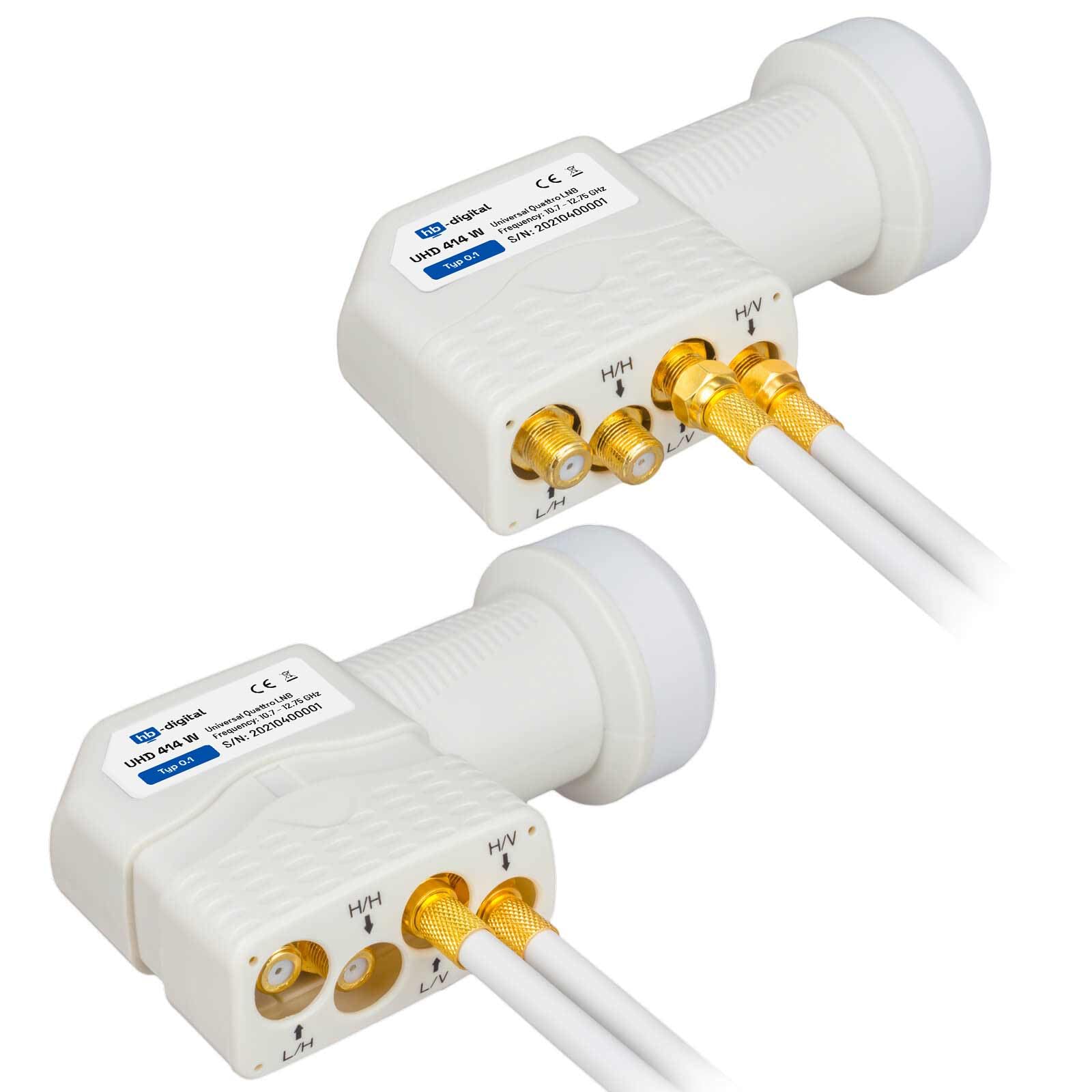 HB-DIGITAL Quattro LNB LNC do multiswitch ✨ Full HD TV 3D 4K biały biały biały styki pozłacane ■ ochrona przed warunkami atmosferycznymi (wyciągana)