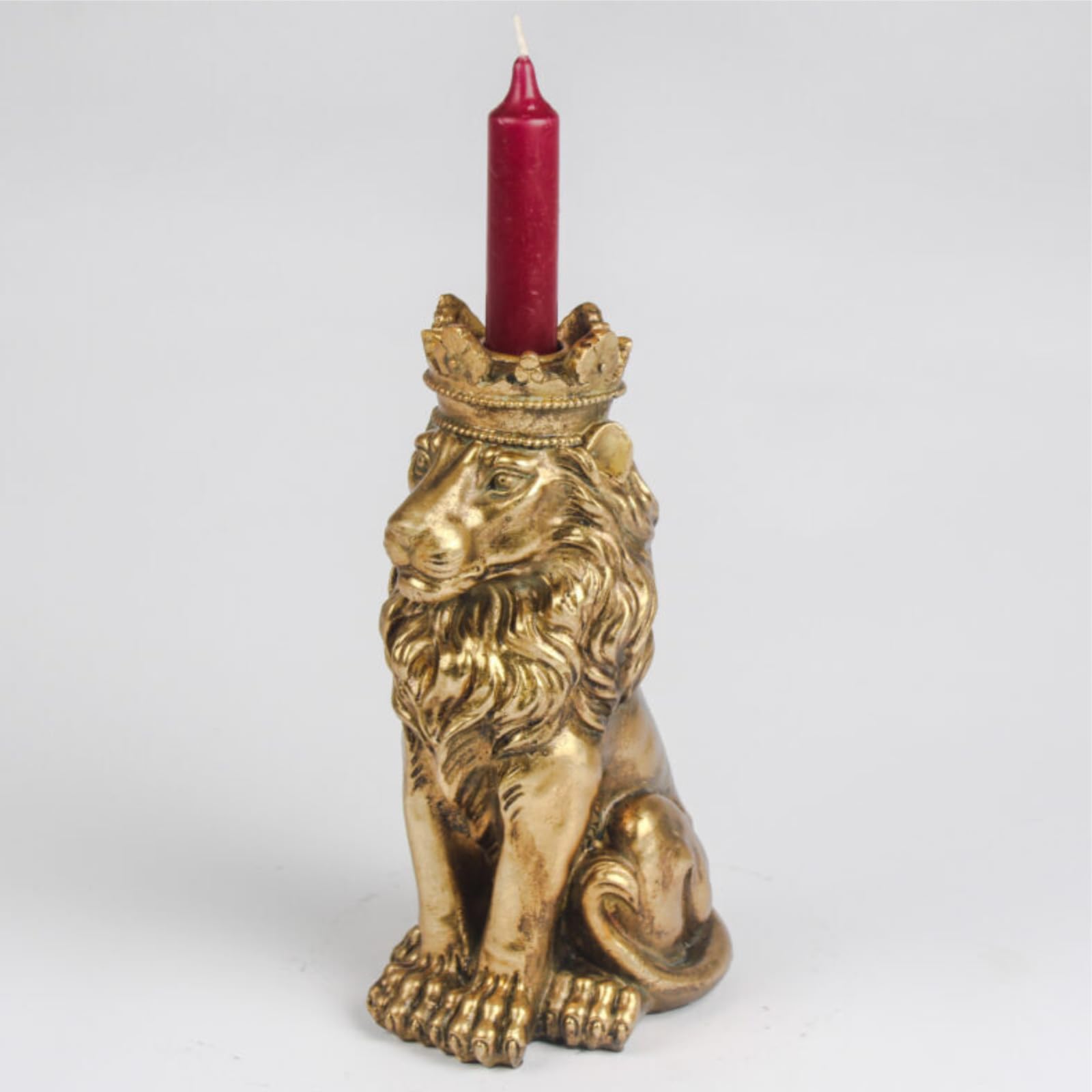 Fyne-Finds Gold Lion With Crown 20Cm Animal Statue Candlestick Candle Holder Realistic Decor Ornament