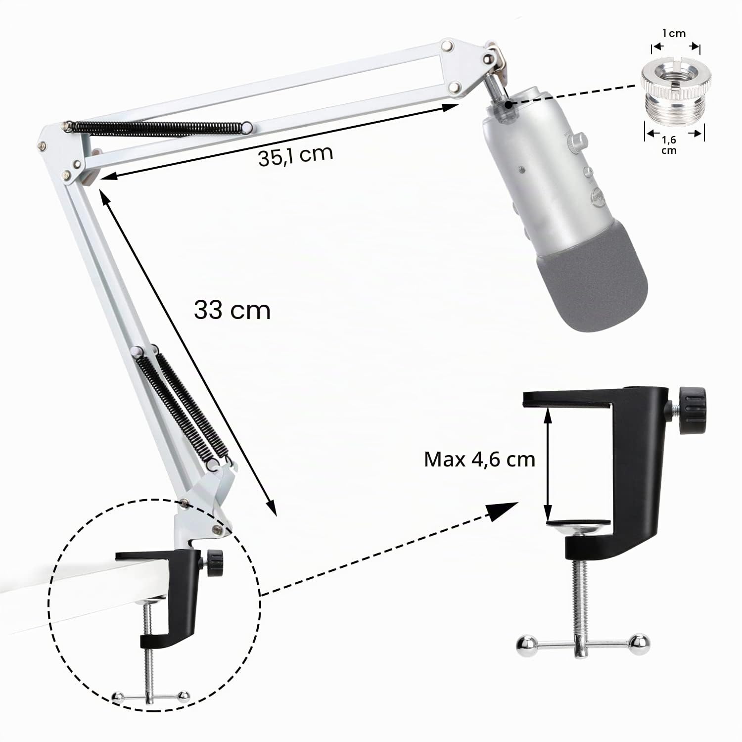 Blue Yeti Arm Support de microphone avec protection contre le vent Compatible avec le microphone Blue Yeti Pro de YOUSHARES (blanc)