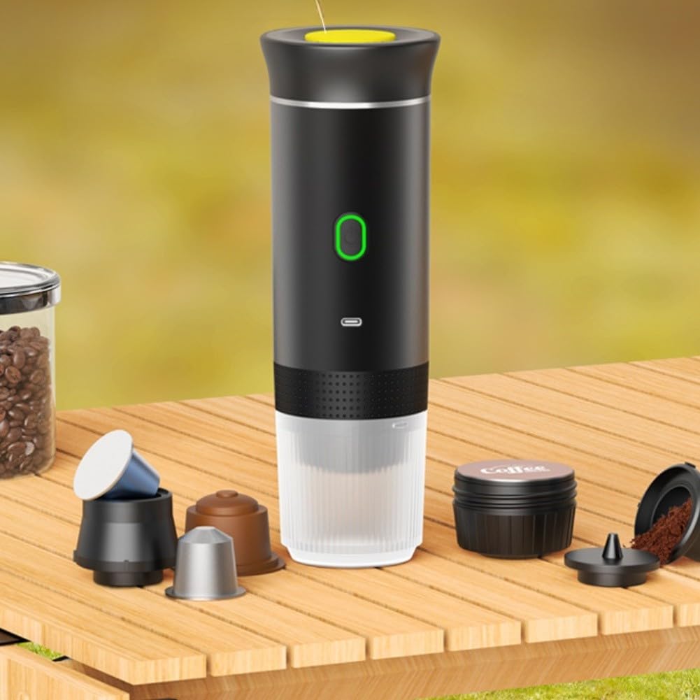 Eléctrica portátil para máquina de espresso: USB-C para mini cafetera para viajes (blanco 60 ml) | Carga rápida USB-C, preparación inalámbrica, se adapta a mochilas, ideal para viajes y viajes