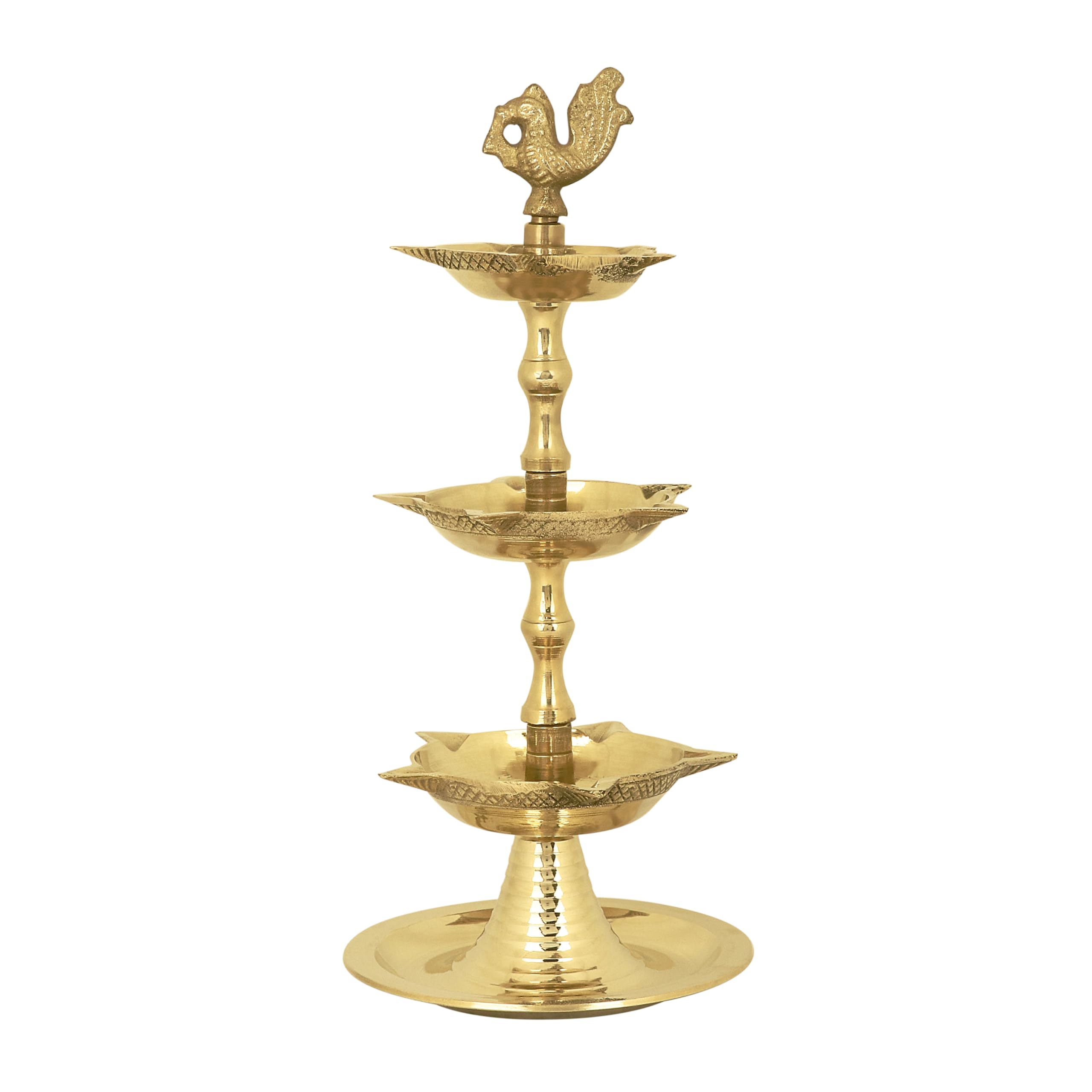 SATVIK Standing Brass Kerala Samai Diwali Deepak for Puja Traditional Panchmahal Pooja Deepam Diya Oil Lamp Kutthu Vilakku Dia 3 in 1 Step Adjustable