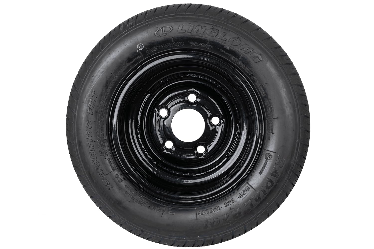 Ruota rinforzata per rimorchio 195/55 R10C 98/96N con cerchio in acciaio nero UNITRAILER 6Jx10 H2 5x112 ET-4 - 10 pollici ruota completa fino a 750 kg per rimorchi e roulotte
