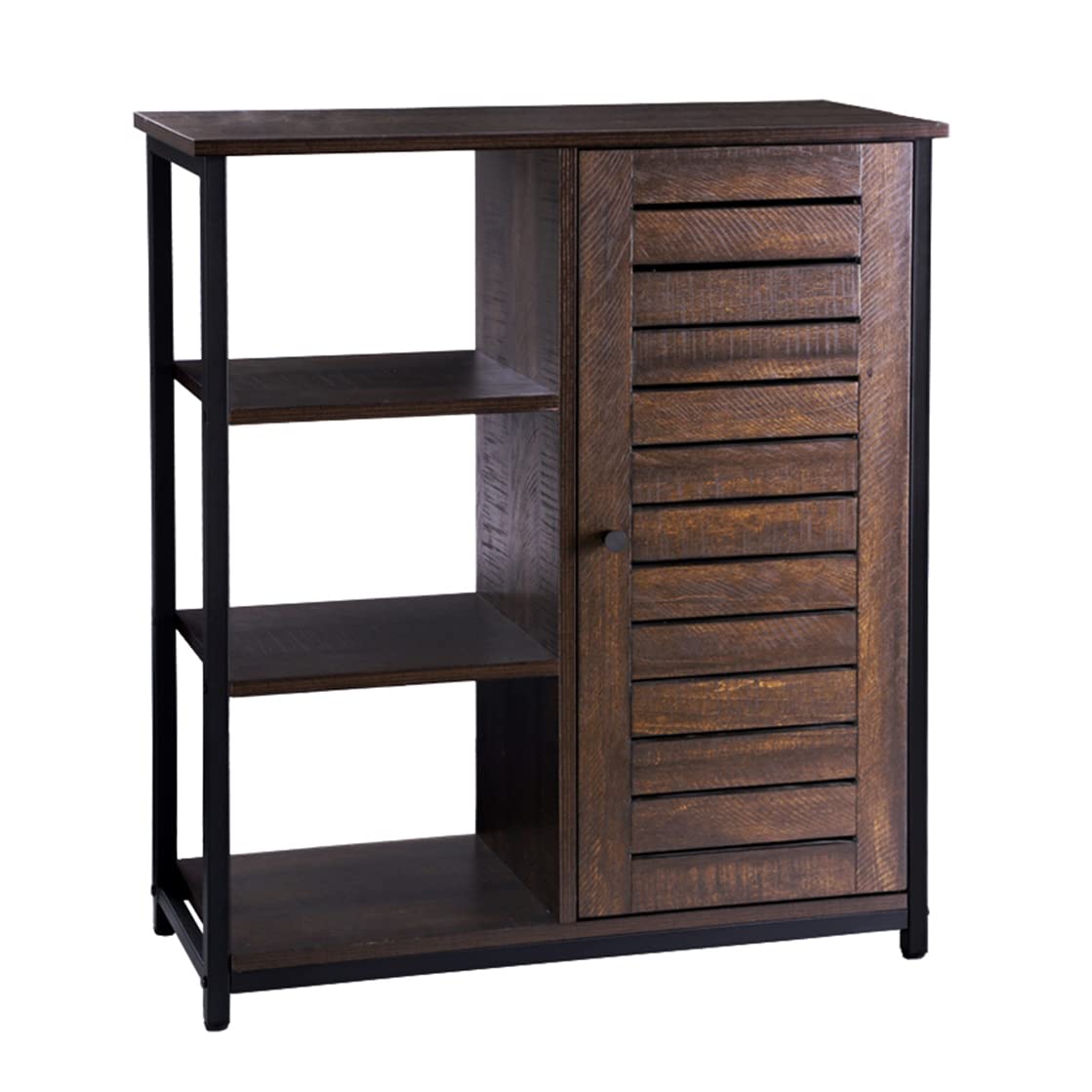 FIVEGIVEN Retro Bathroom Floor Storage with Door/3 Side Shelves