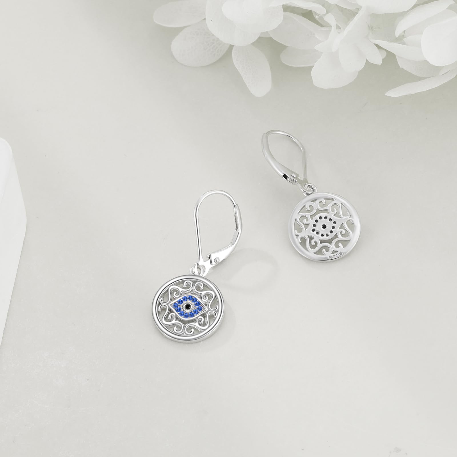 VONALA Pendientes de ojo turco para mujer, plata de ley 925 con cierre de palanca para mujeres y niñas