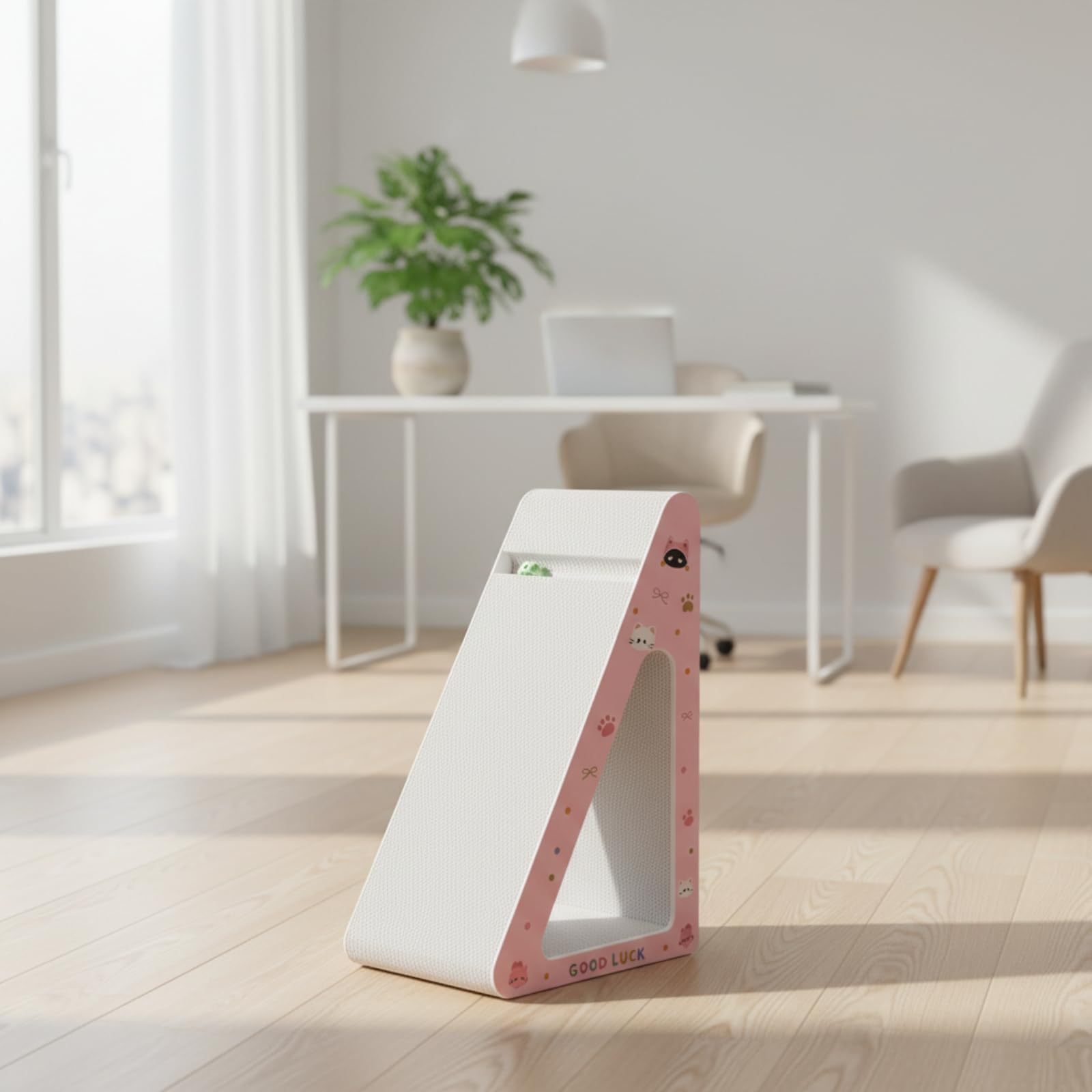 Griffoir pour Chat Griffoir Grattoir Poteau Jouet avec Carton Ondulé Forme Triangle avec Ouverture pour Grimper Se Reposer et Entretenir Adapté aux Chatons et Protection des Meubles Maison