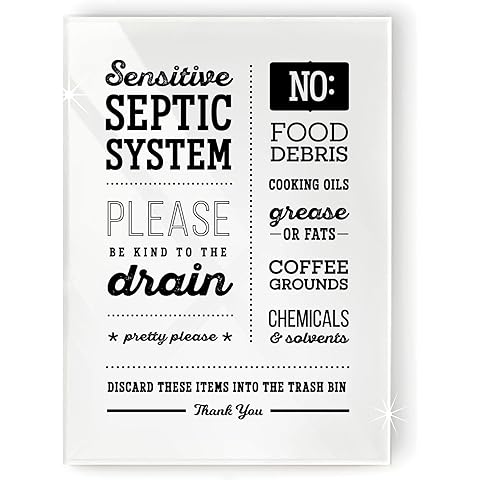 Reilly Originals 5x7 Inch Sensitive Septic System Please Be Kind to the Drain Designer Kitchen Sign ~ Ready to Stick, Lean or Frame ~ Premium Finish, Durable
