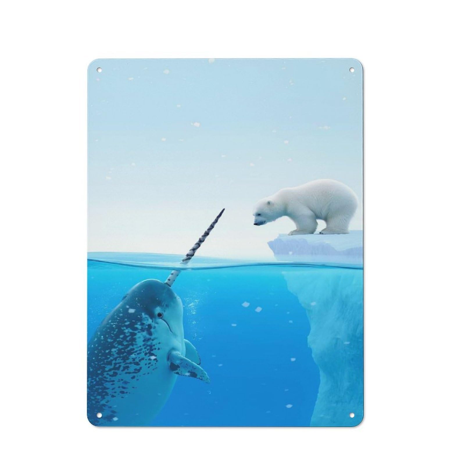Vintage Narwhal And Polar Bear Metal Wall Sign 40x30cm, Shed Wall Plaque for Garage, Workshop, Shed Or Utility Room
