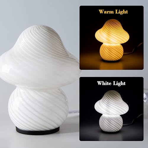 Miniatura 2 de COOSA Lámpara de hongo, lámpara de mesita de noche de cristal, lámparas de noche, bonita lámpara de escritorio pequeña para decoración del hogar,