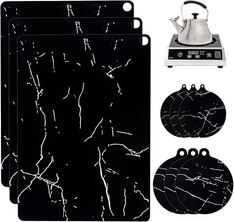 9 Piezas Protectora Placa Induccion, Silicona Protector Vitroceramica Induccion, Alfombrilla Silicona Antideslizante, Cubre Vitrocerámica para Cocina, Resistente a los Rayones, Resistente a 230°