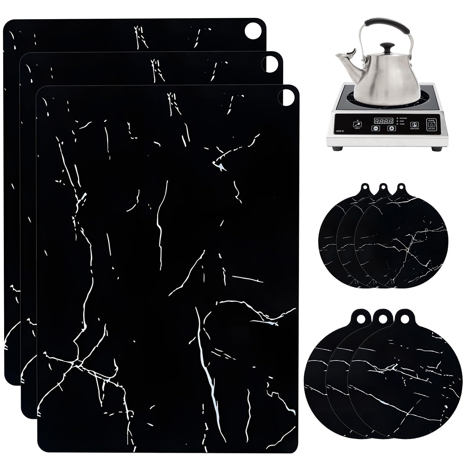 9 Piezas Protectora Placa Induccion, Silicona Protector Vitroceramica Induccion, Alfombrilla Silicona Antideslizante, Cubre Vitrocerámica para Cocina, Resistente a los Rayones, Resistente a 230°