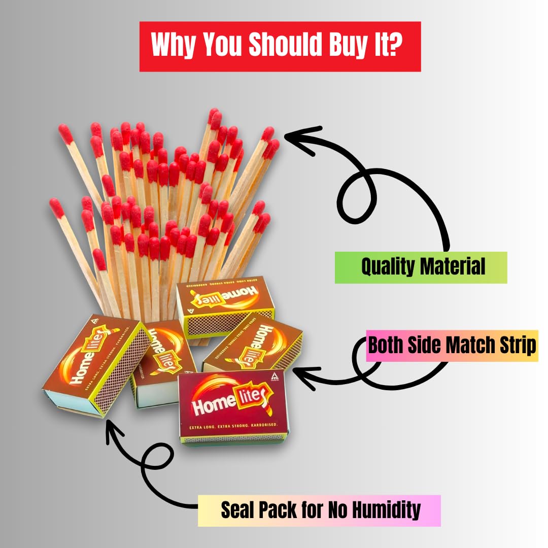 (Pack of 50 Match Box) Premium Match Box with Safety Wooden Matchsticks for Home & Kitchen | Household Strike Anywhere Matches | Candle Lighting, Puja & Fire Starter Matchsticks 3