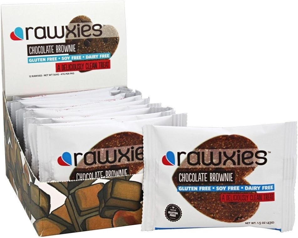 Rawxies Nutritious Gourmet Cookie Snack Bars, Chocolate Brownie, Gluten Free, Vegan, Box of 12 Healthy Cookies