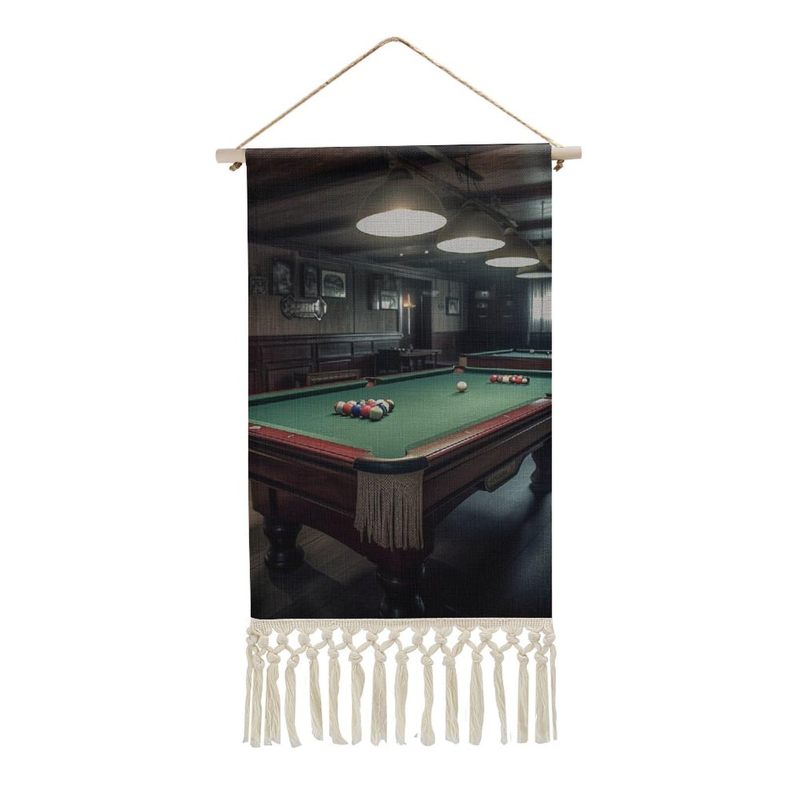 BTCOWZRV Cotton And Linen Hanging Poster with Tassels, Billiard Wall Hanging Tapestry Vintage Wall Art Painting Modern Artwork Decoration for Home Decor Ready to Hang 10x19.6 in