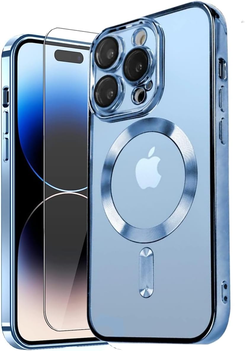 MHtech Custodia Per IPhone 15 Pro Max Con Cover Posteriore Cromata - Protezione Totale, Compatibile MagSafe, Morbida TPU - copertina