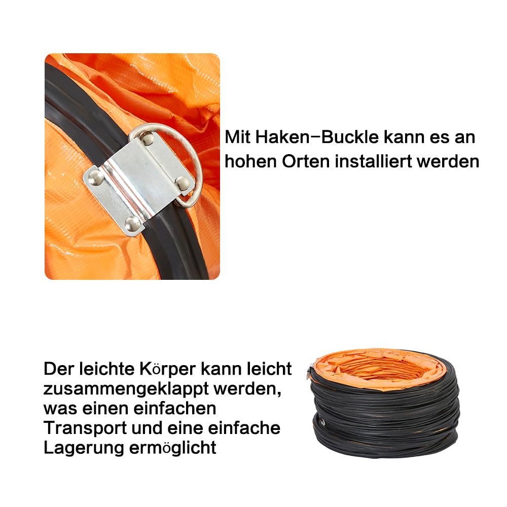Manguera flexible de conducto de PVC, 350 mm de diámetro, 7,6 m de longitud, ignífuga para ventilador, con cuerda ajustable y anillo en D, fácil almacenamiento (350 mm x 7,6 m)