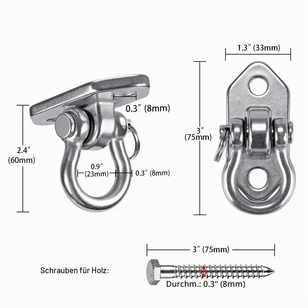 2 Stück 180° Deckenhaken für Schaukel, Hängesessel, Boxsäcke, 304 Edelstahl Deckenhalterung Ideale zur Spielplatz,Hängematte,Yoga,Gym, Seil Aufhängung Halterung, 500 kg