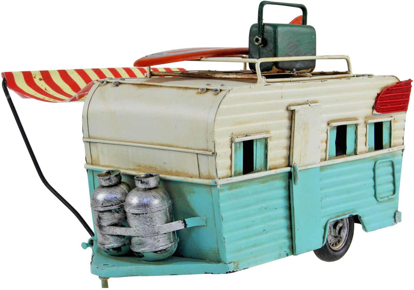 Lesser & Pavey Metal Art Tin Model - Blue + White Caravan with Canopy (26cm) *New* Boxed