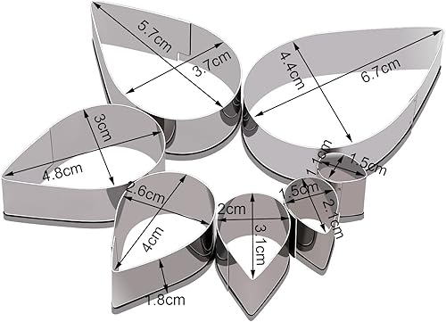 Miniatura 3 de Juego de cortadores de rosas, 10 piezas de acero inoxidable con forma de pétalos de flores, fondant, lágrima, pastel, galletas, pastelería, molde