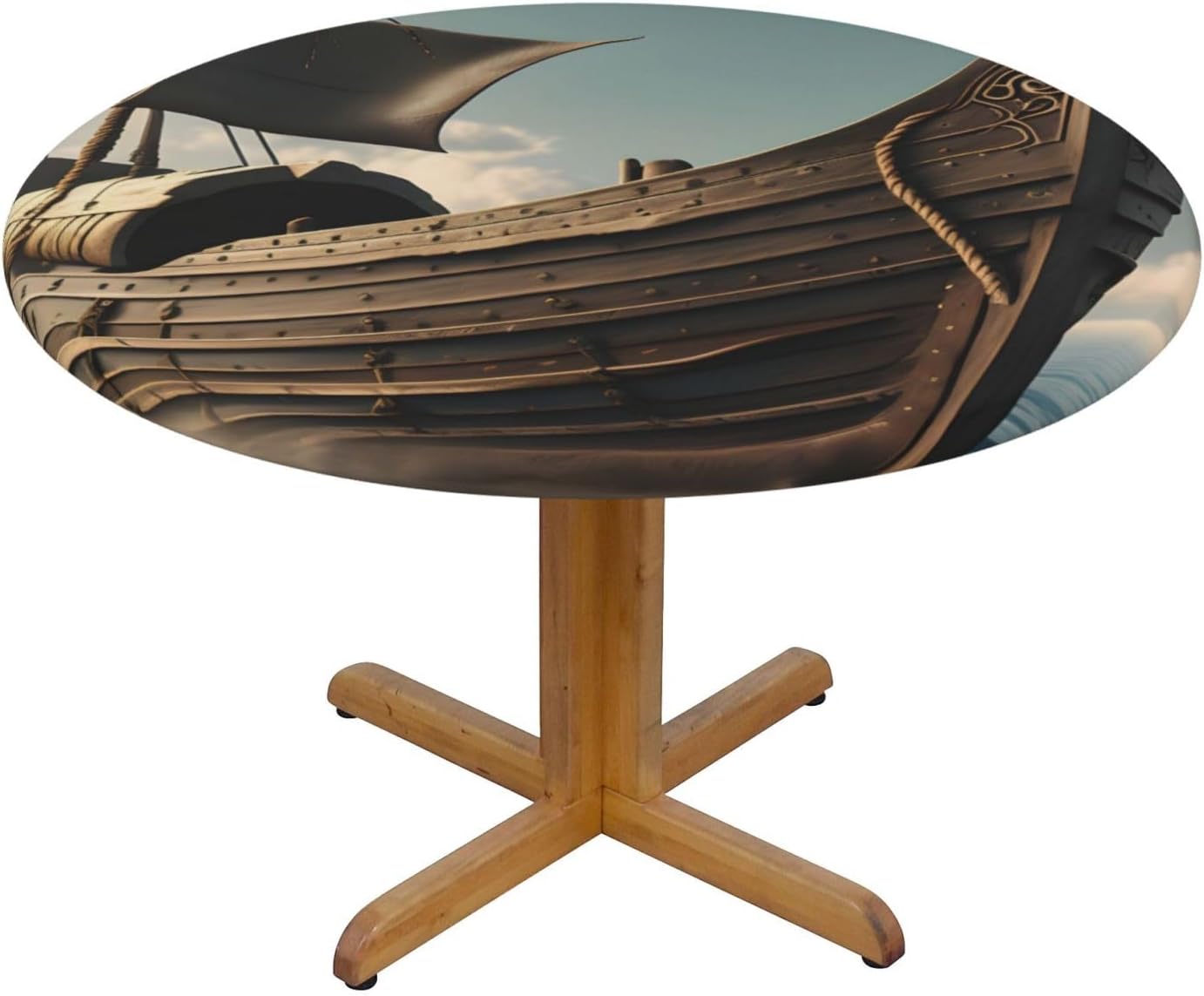 Old Viking Boat Print Outdoor Patio Kitchen Decor Supplies Wipeable Round Table Cloth for Indoor Outdoor