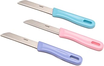 rena Stainless Steel Serrated Knife Set – 3 Piece 90 mm Sharp Knife Set for Kitchen Use, for Fruits, Vegetables, Bread. Colourful Rust Resistant & Long Lasting Knives (Pink, Blue, Purple)