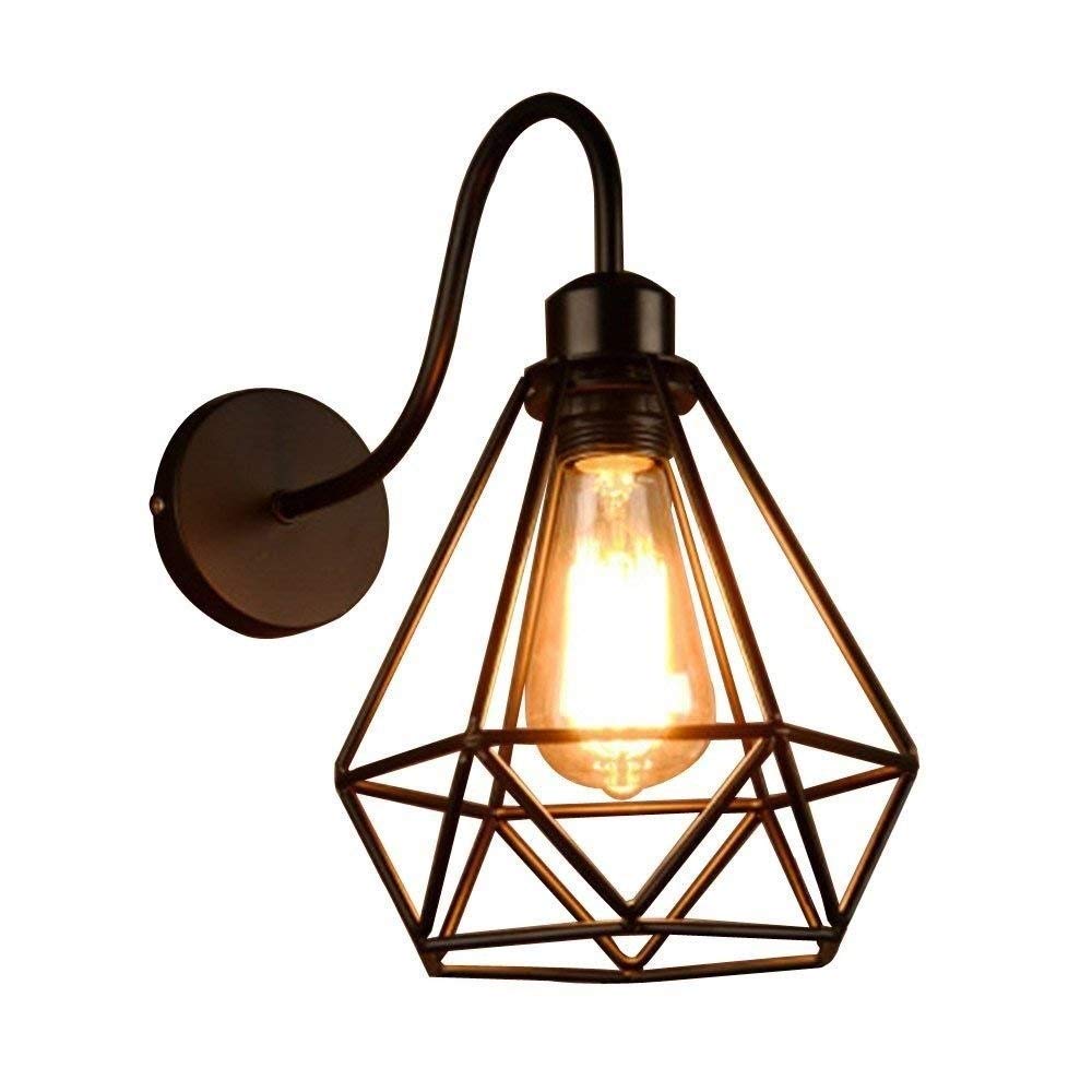 SXSCARKX Vintage Black Wall Lamp Industrial Wrough Iron Bird Cage Metal Steampunk Barn Sconce, Rustic E27 Edison for House, Bar, Restaurants, Coffee Shop, Club Decor Fixture Lighting 1-Ligh