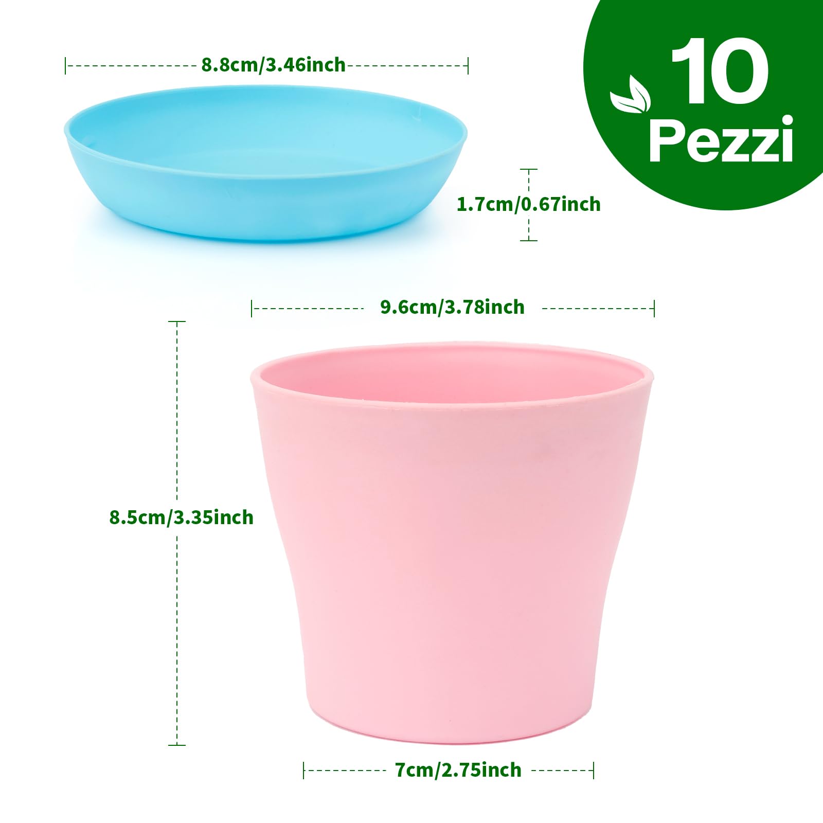 10 Vasi Colorati In Plastica Per Piante: Fioriere Da Interno/Esterno Per Giardinaggio, Vivai E Ufficio - Colori Misti