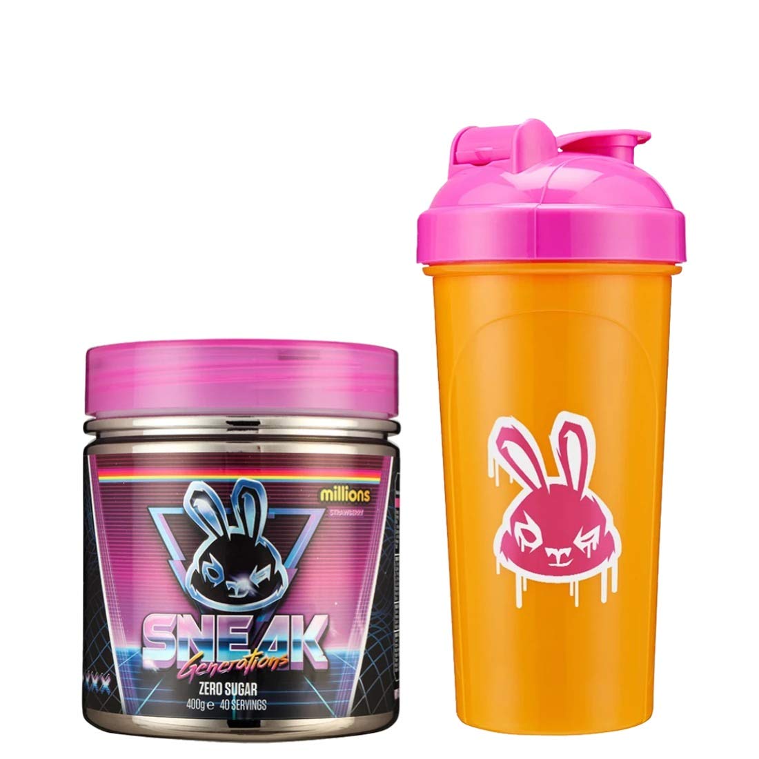 SNEAK | Strawberry Millions Edition | In-Game Focus Boost Energy Drink, Zero Sugar, Low-Calorie, Vegan | 40 Servings & Neon Shaker Bundle