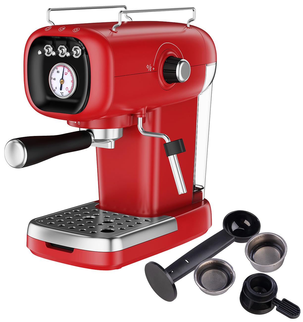 Kapselmaschine: Espresso-Siebträgermaschine mit Temperaturanzeige und Kapsel-Adapter (Siebträger-Espressomaschine, Retro Siebträger-Espressomaschine, Thermometer)