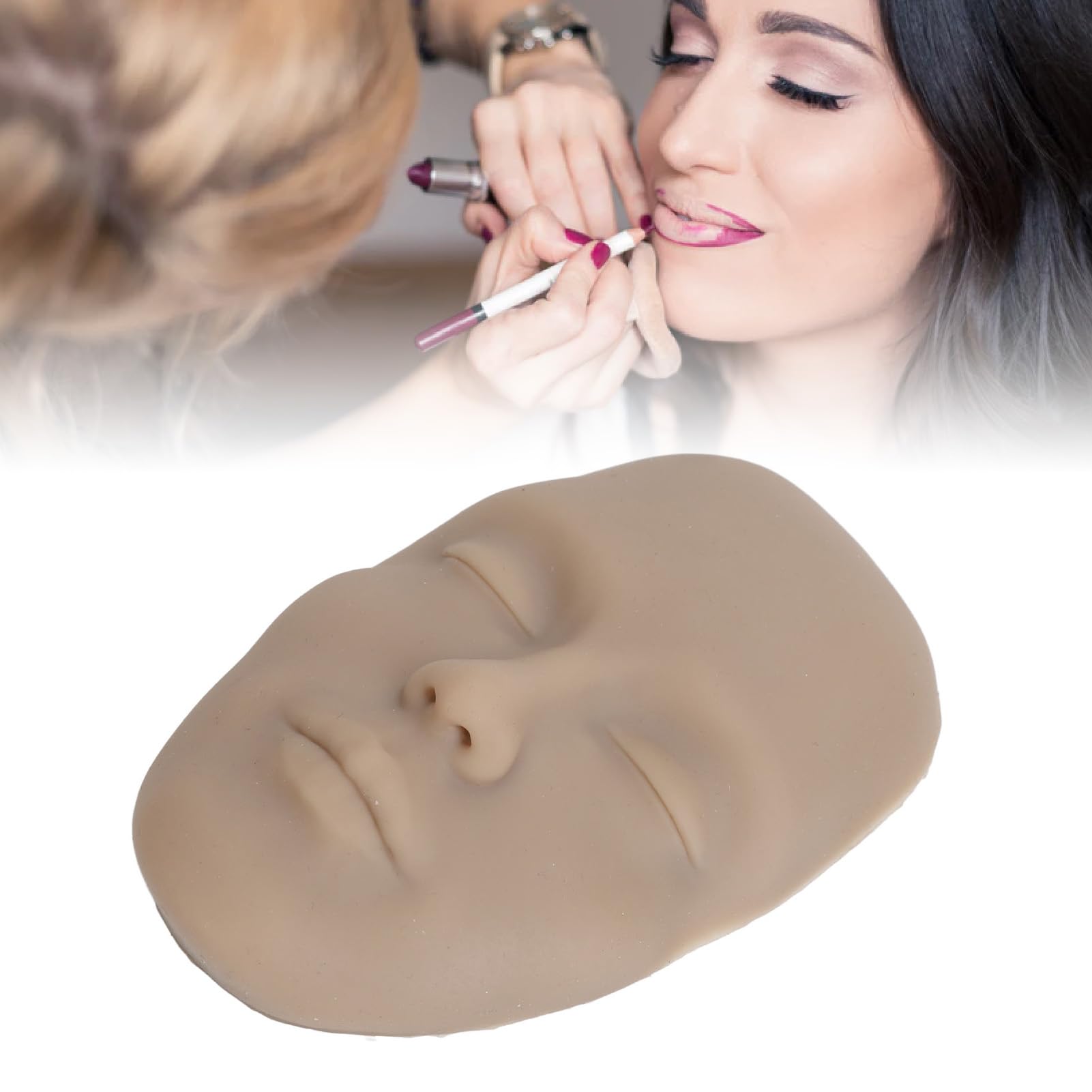 Makeup Practice Face, Silicone Makeup Practice Board, Makeup Practice Face Kit 3D Real Full Face Practice Broad 8pcs Makeup Brush Reusable Mannequin Cosmetic Practice Tool (Dark