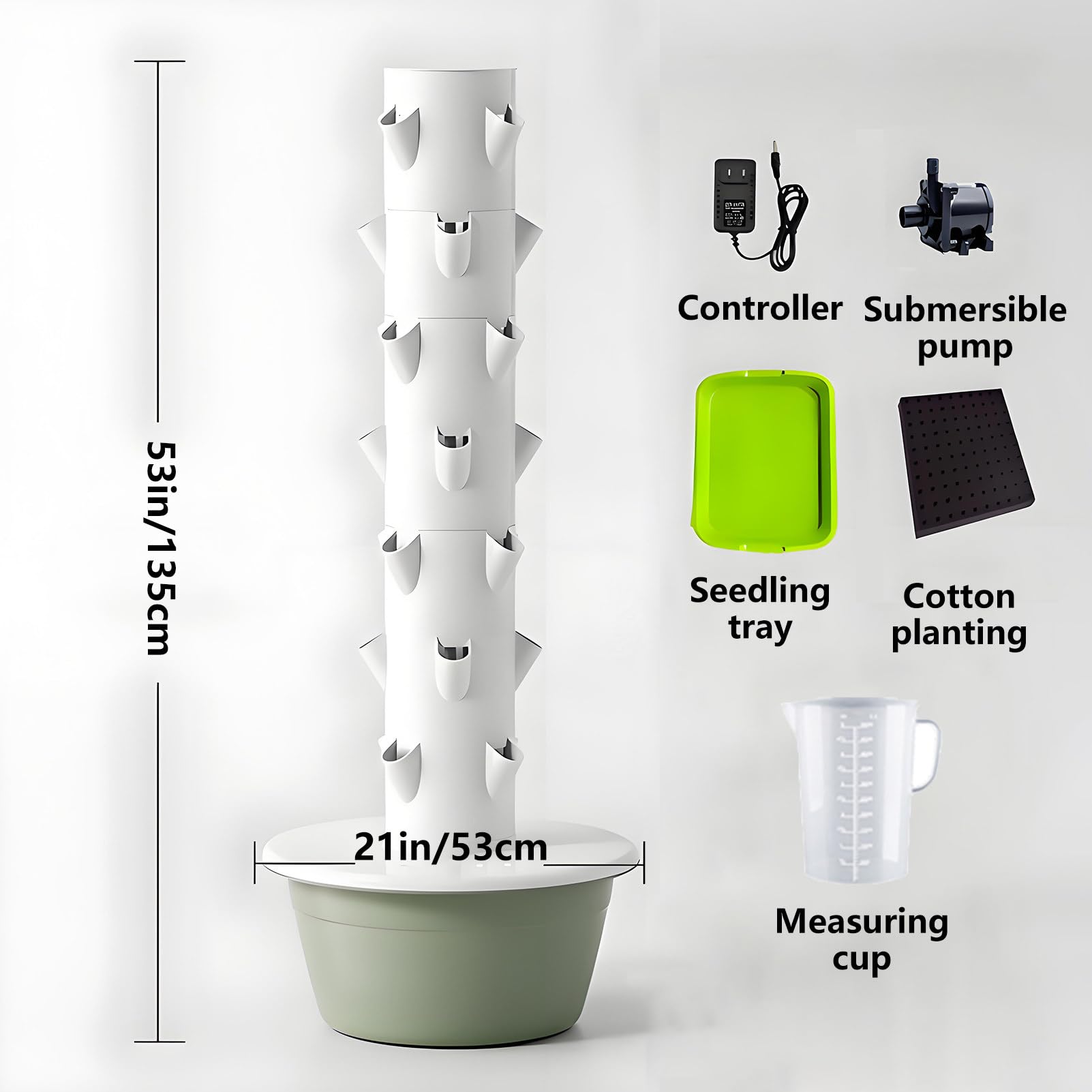 Torre Hidroponia Vertical con Led Kit de Cultivo Hidropónico en Torre con Bomba Hidratante y Tanque de Agua Móvil para Hierbas de Interior Frutas y Verduras Black-7Layer