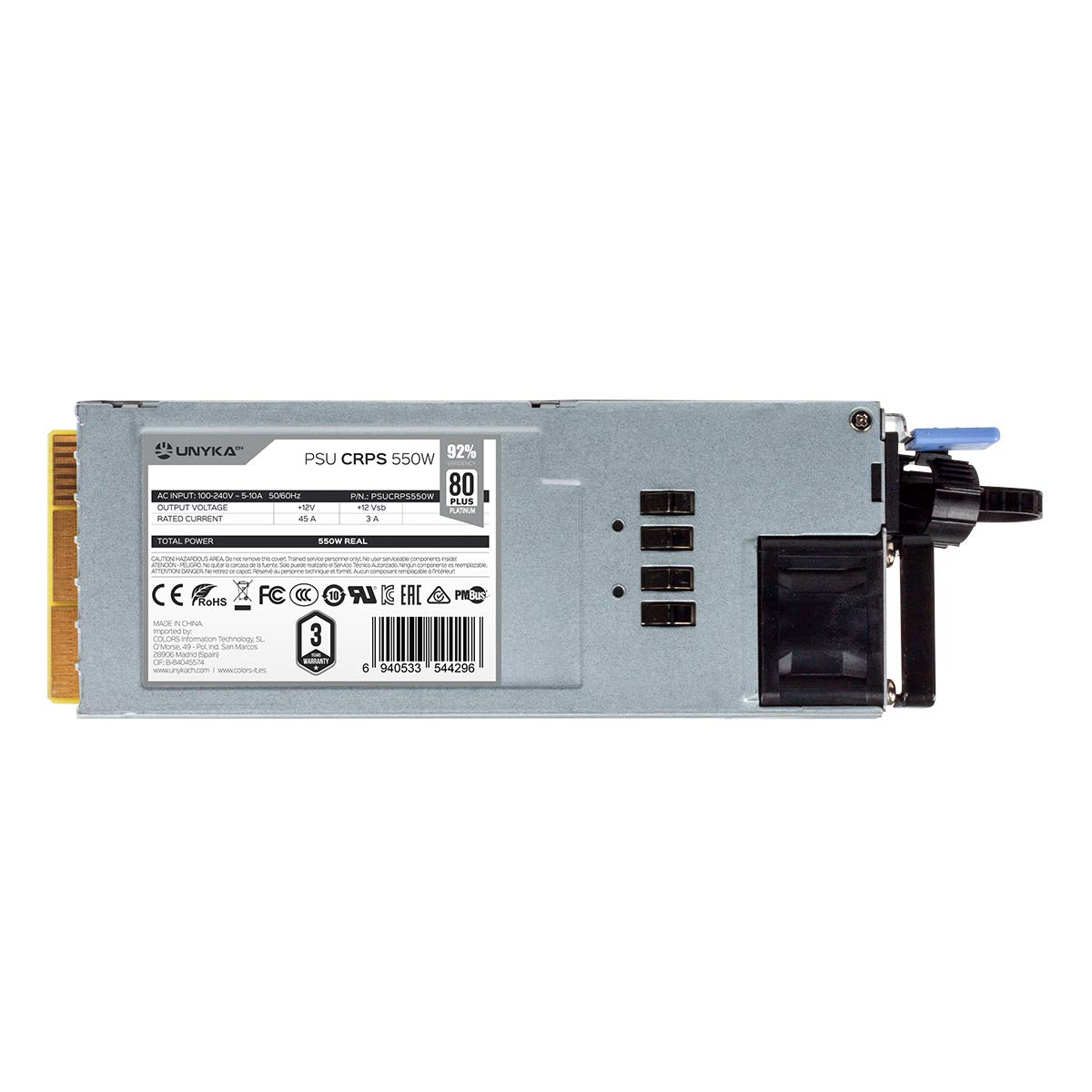 UNYKAch Fuente de Alimentación Redundante Server CRPS 550WR 92% Eficiencia 80 Plus Platinum con Dos Módulos de Potencia Intercambiables y Adaptador para Convertirse en Formato ATX Estándar