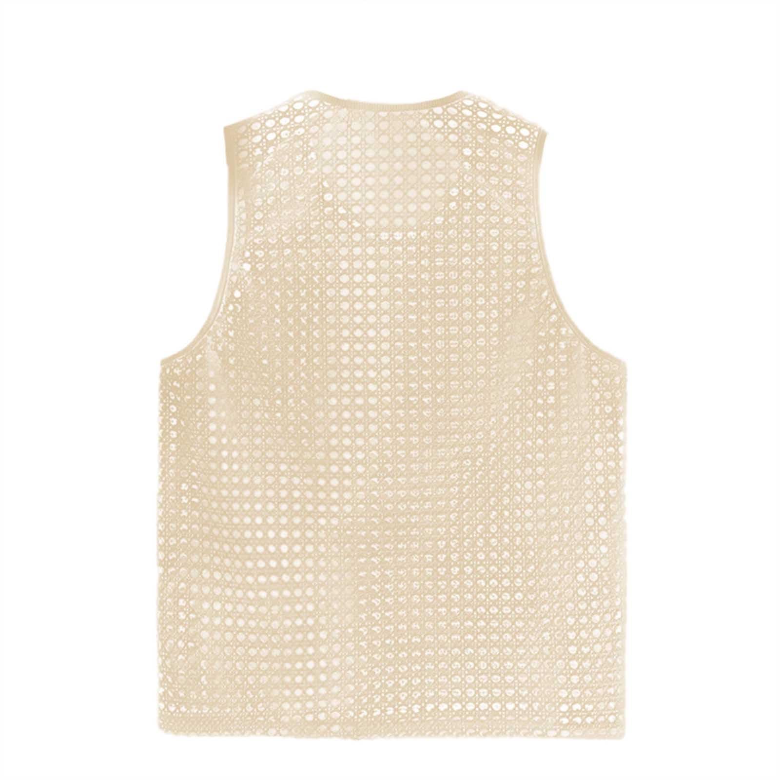 Camiseta de tirantes de malla para hombre, transparente, camiseta de tirantes sexy, camiseta de tirantes sexy, malla transpirable, camiseta de cuello redondo, camiseta sin mangas, camiseta de malla