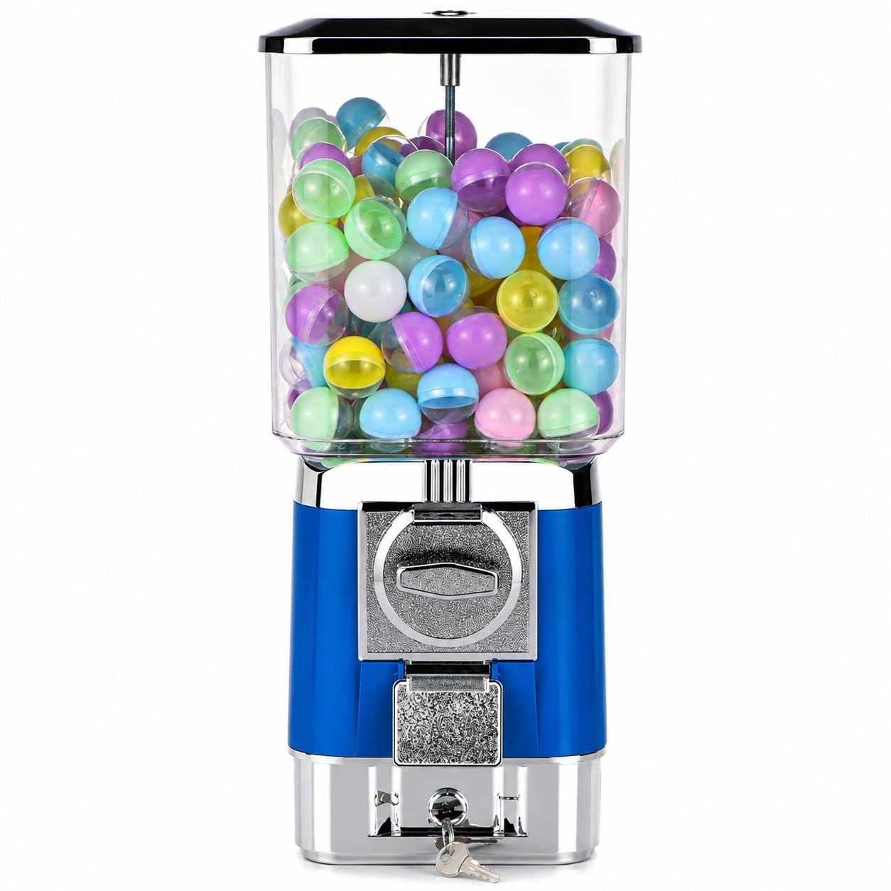 Blaue Münze betriebene Gumball-Maschine, 200 Kapseln, 100 Token, Retro-Zink-Legierungs-Automat mit abschließbarem Front-Tresor für Arcade-Party-Spielraum-Dekor, einfache mechanische Bedienung keine El
